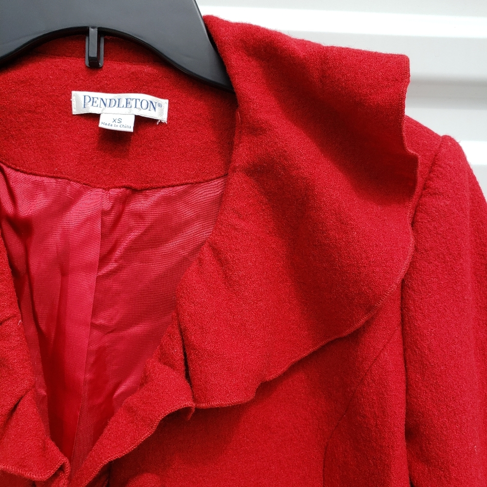 Pendleton Red 100% Wool Ruffle Collar Lined Blazer - image 3